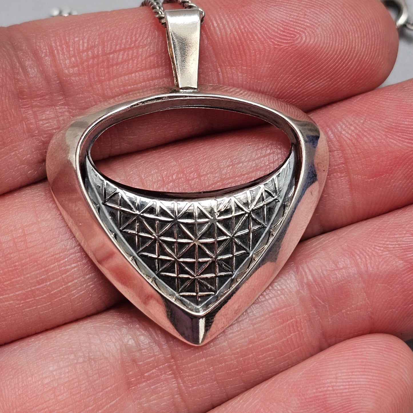 Vintage Silver Finnish Mid Century Modernist Geometric Necklace Pendant