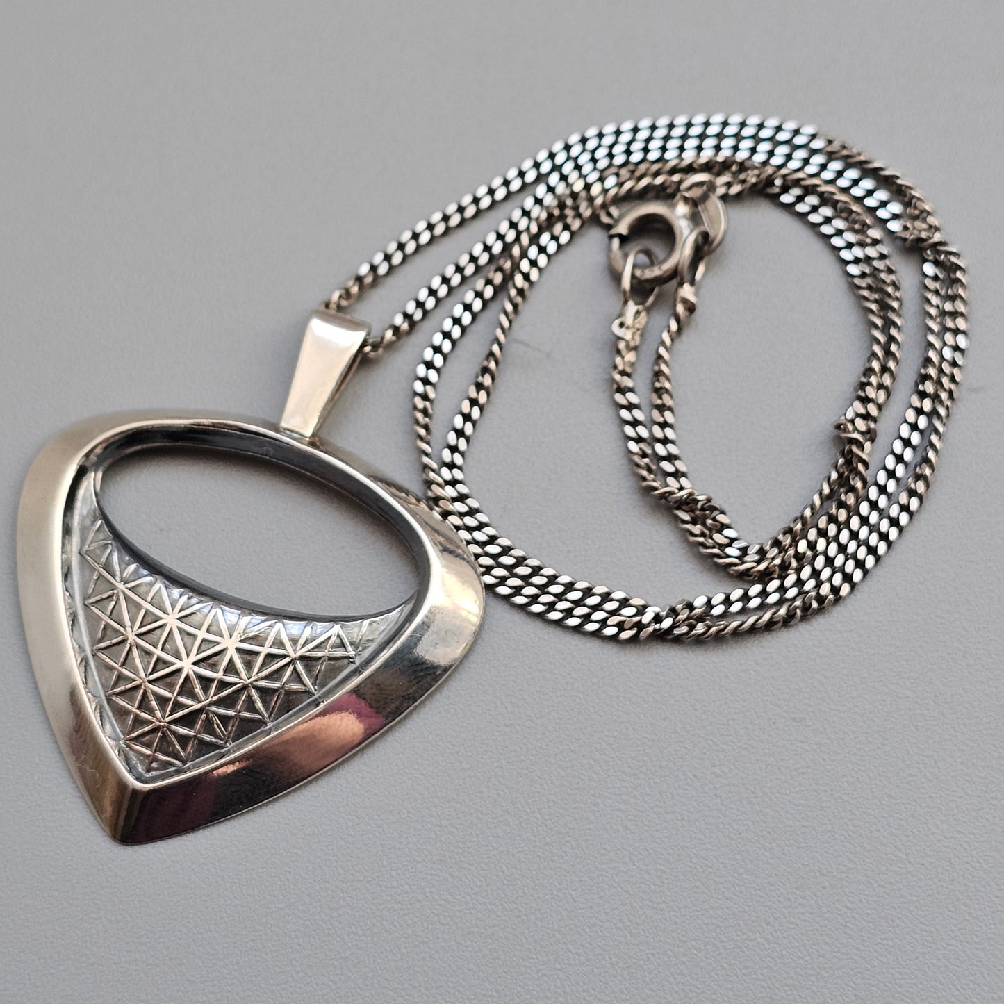 Vintage Silver Finnish Mid Century Modernist Geometric Necklace Pendant