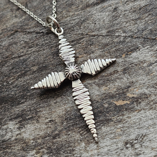 Vintage 1970s Finnfeelings Finnish Modernist Brutalist Sterling Silver Cross Necklace Pendant