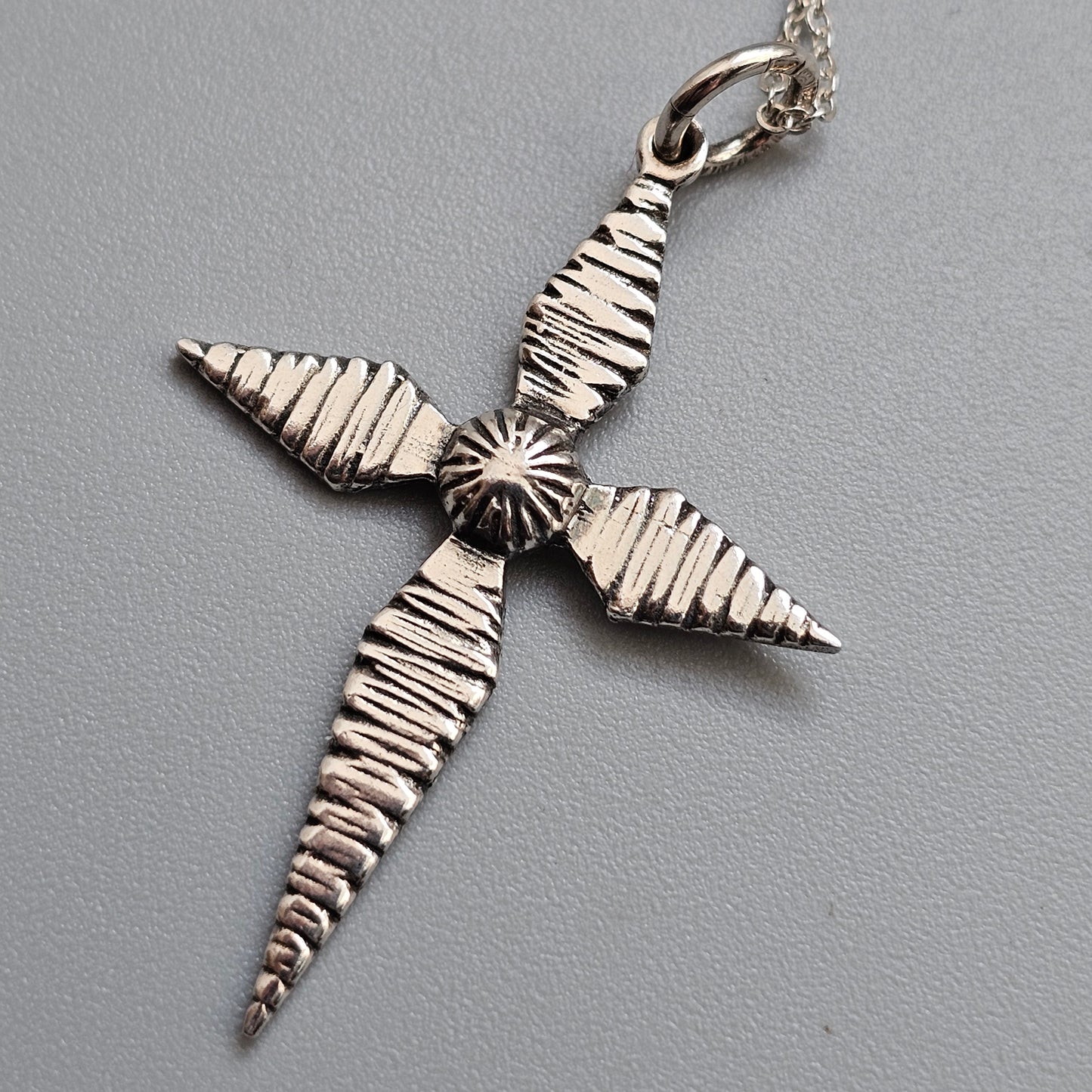 Vintage 1970s Finnfeelings Finnish Modernist Brutalist Sterling Silver Cross Necklace Pendant
