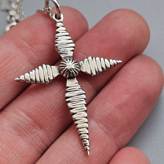 Vintage 1970s Finnfeelings Finnish Modernist Brutalist Sterling Silver Cross Necklace Pendant