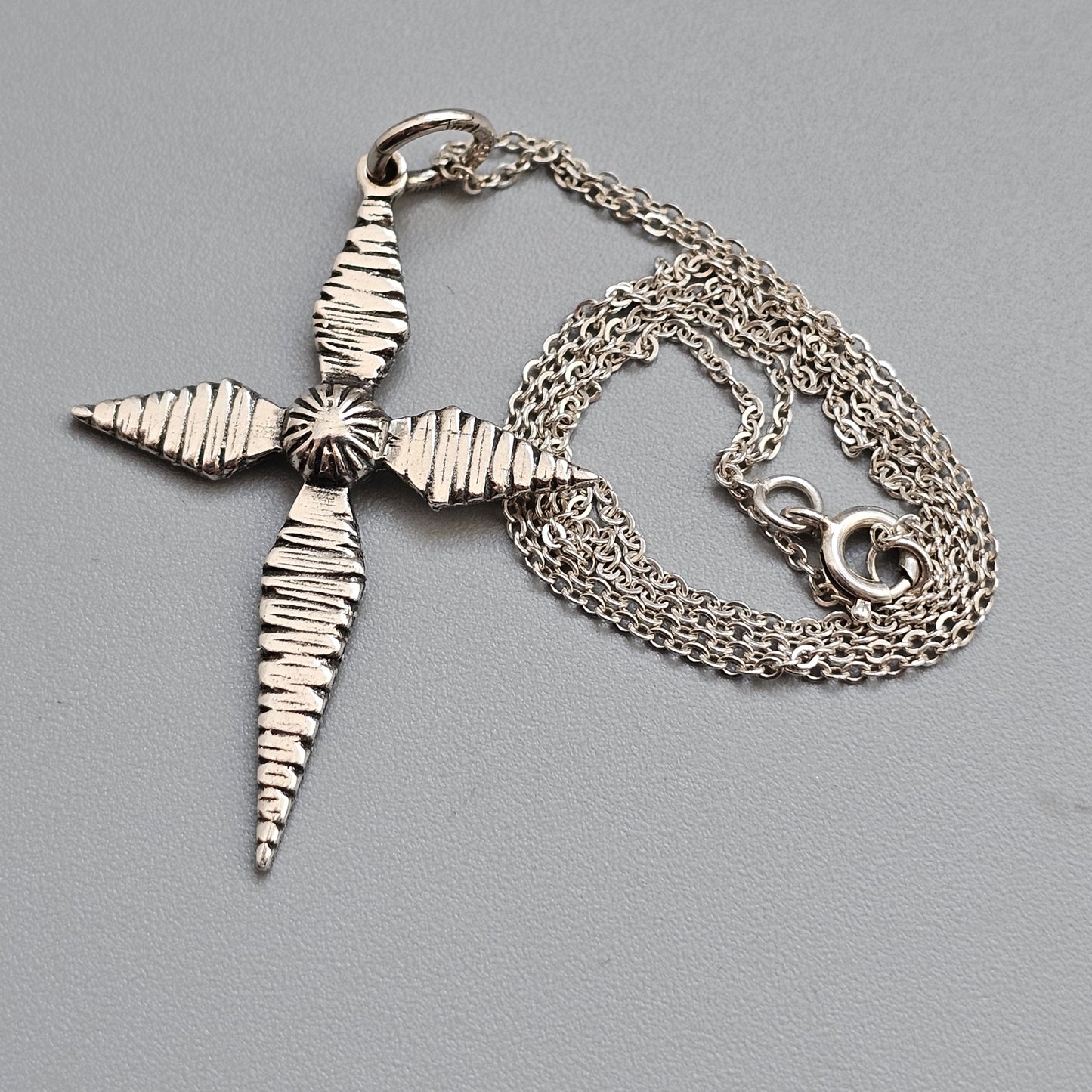 Vintage 1970s Finnfeelings Finnish Modernist Brutalist Sterling Silver Cross Necklace Pendant