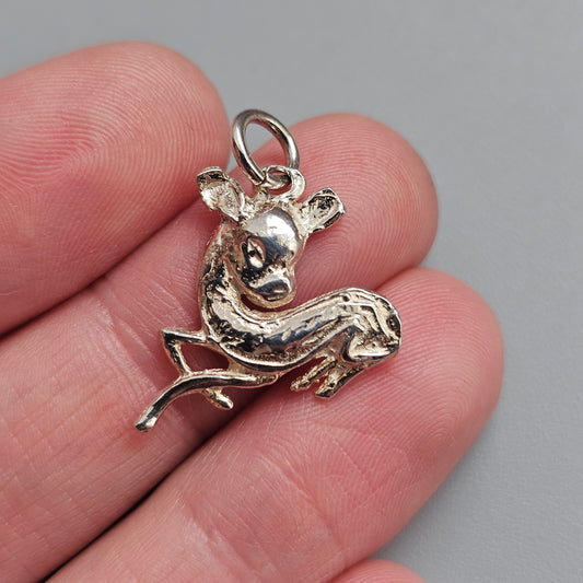 Vintage Sterling Silver Deer Charm Fawn Animal Pendant