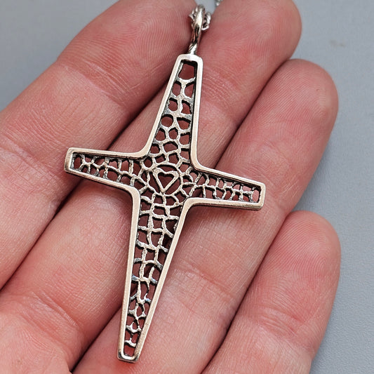 Vintage Kultaseppa Salovaara Finnish Modernist Brutalist Sterling Silver Cross Pendant