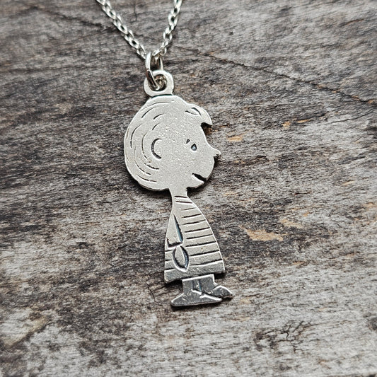Vintage Peanuts Linus Character Silver Necklace Pendant Cartoon