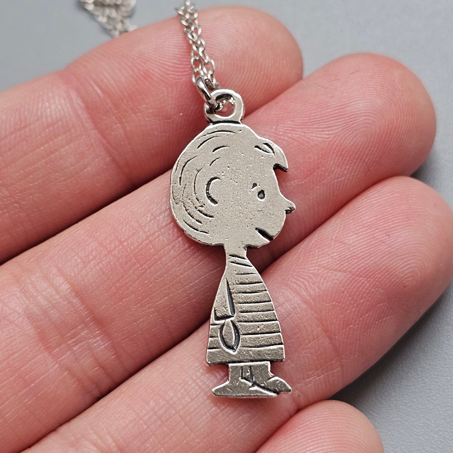 Vintage Peanuts Linus Character Silver Necklace Pendant Cartoon