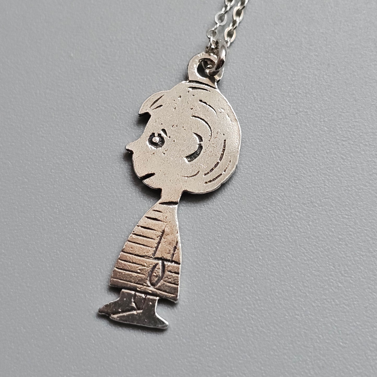 Vintage Peanuts Linus Character Silver Necklace Pendant Cartoon