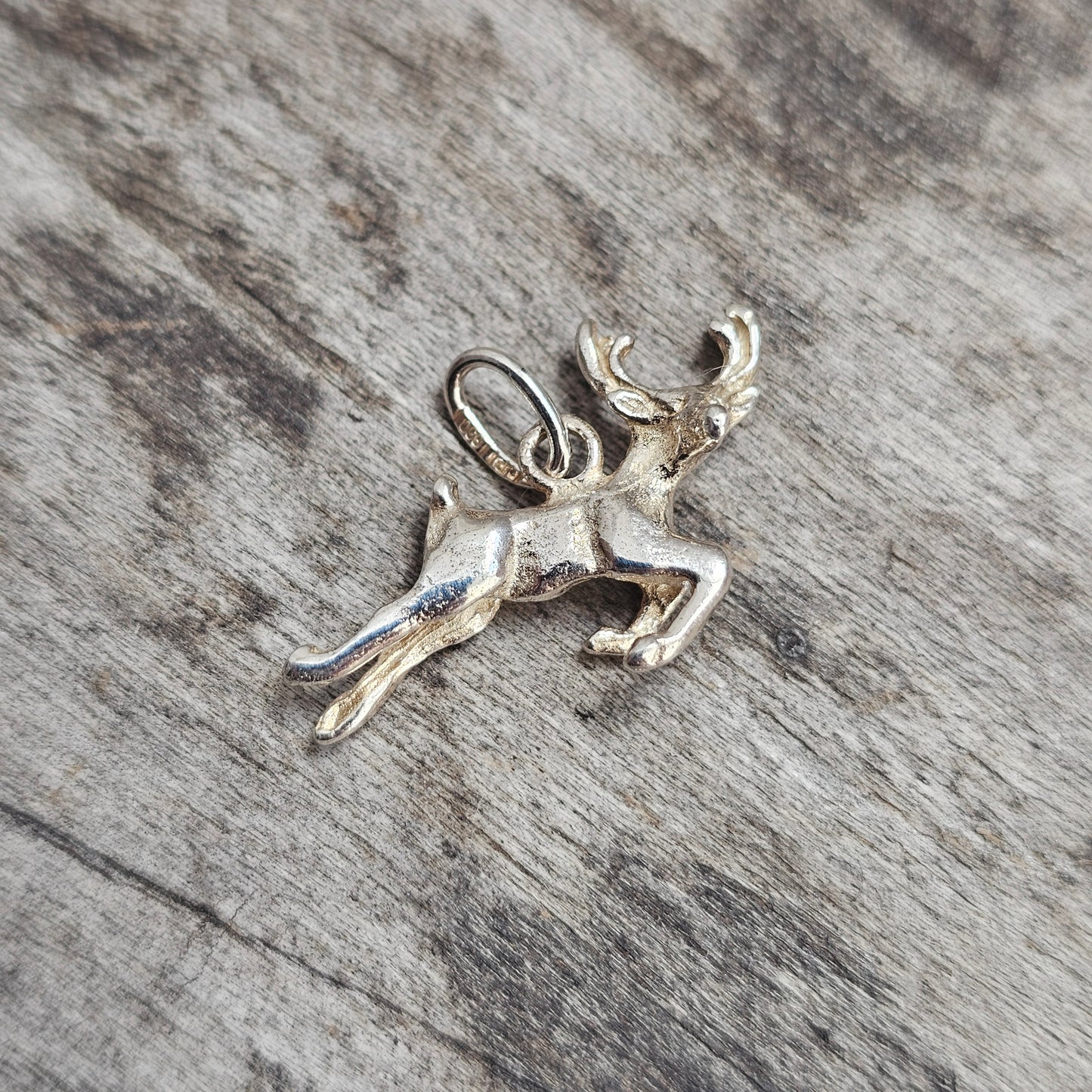 Vintage Finnish Satu-Koru 830 Silver Reindeer Charm Leaping Stag Pendant