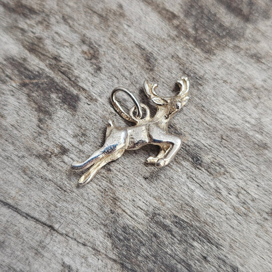 Vintage Finnish Satu-Koru 830 Silver Reindeer Charm Leaping Stag Pendant