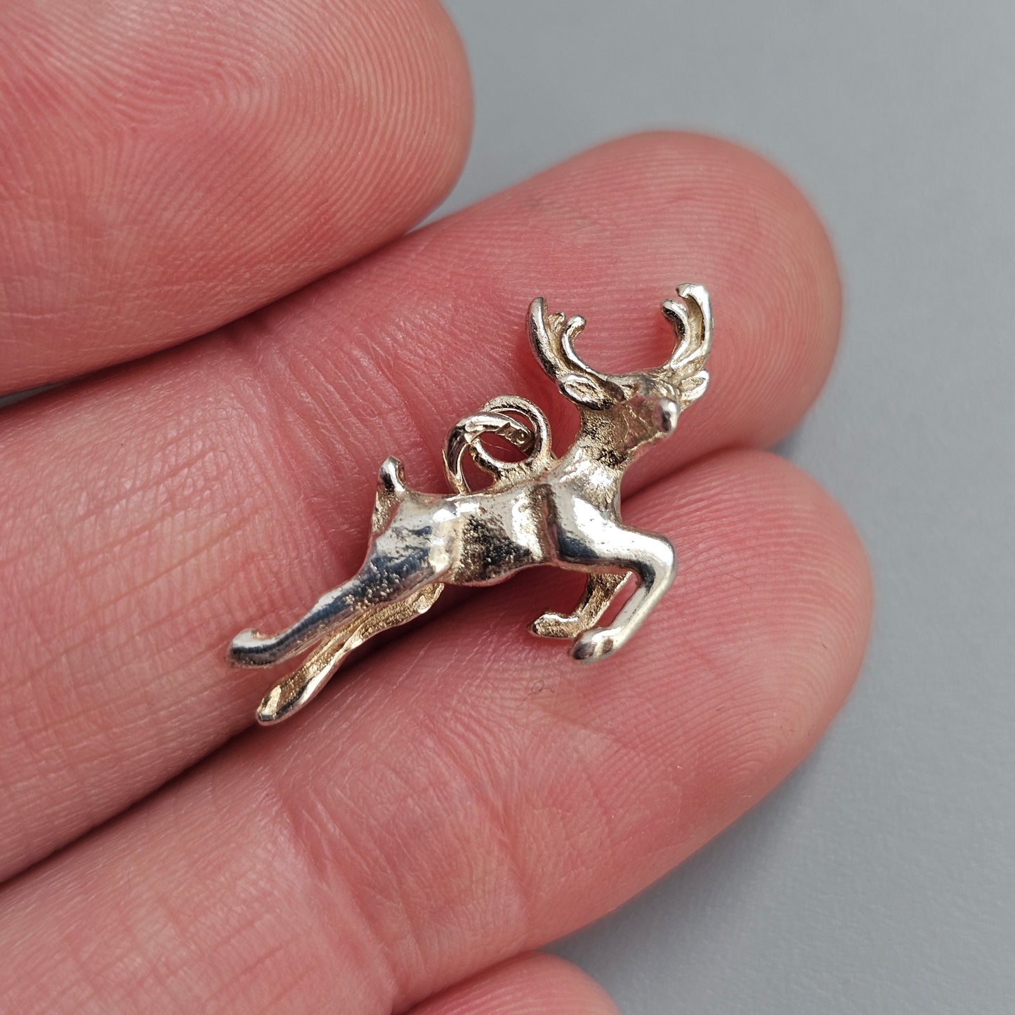Vintage Finnish Satu-Koru 830 Silver Reindeer Charm Leaping Stag Pendant