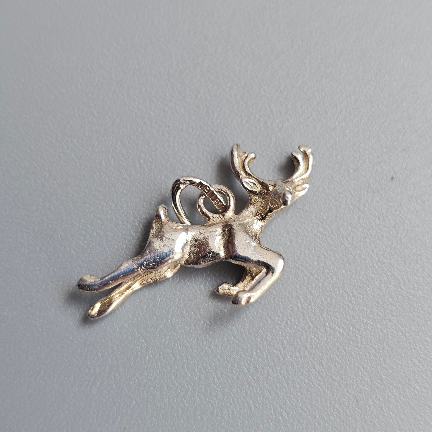 Vintage Finnish Satu-Koru 830 Silver Reindeer Charm Leaping Stag Pendant