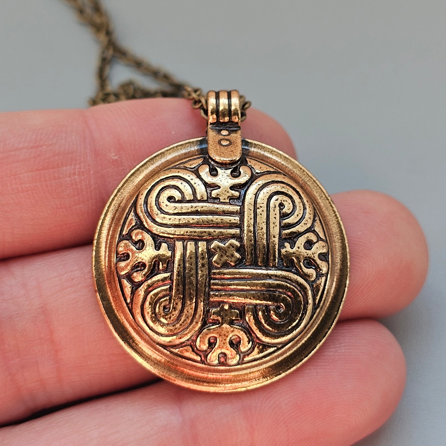 Vintage Kalevala Koru St Hannes Cross Hannunvaakuna Bronze Necklace