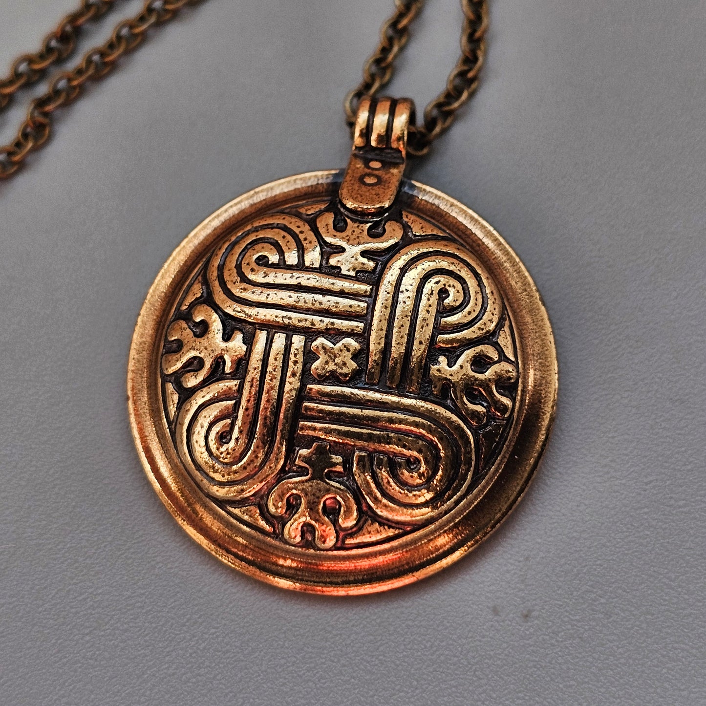 Vintage Kalevala Koru St Hannes Cross Hannunvaakuna Bronze Necklace