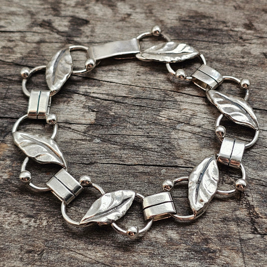 Vintage Danish 830 Silver Modernist Leaf Link Bracelet