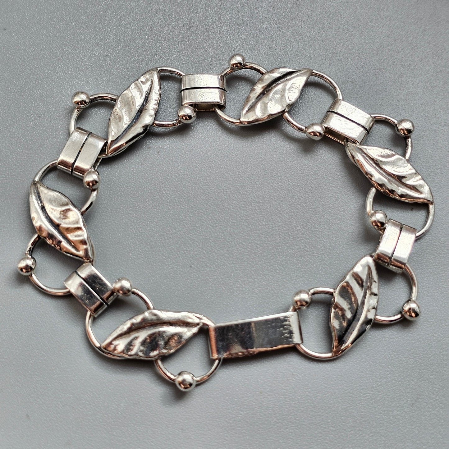 Vintage Danish 830 Silver Modernist Leaf Link Bracelet