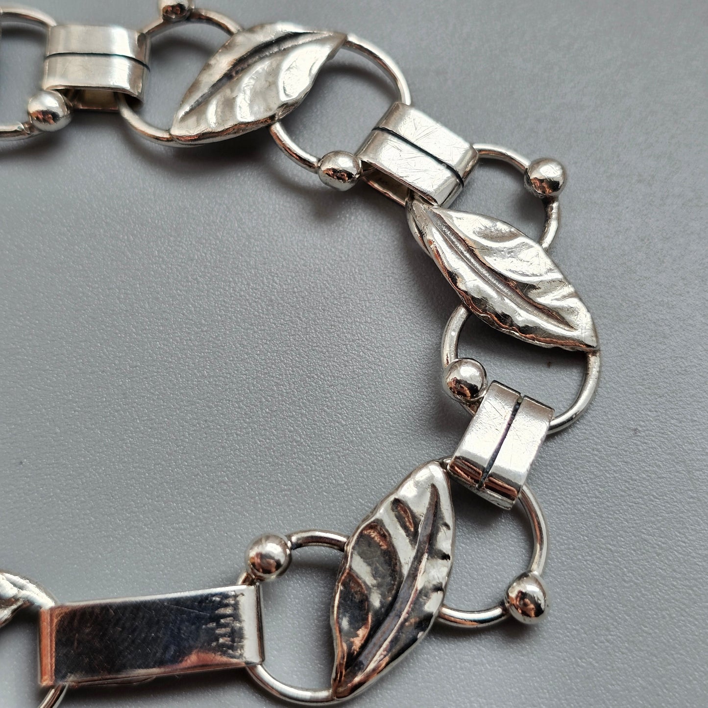 Vintage Danish 830 Silver Modernist Leaf Link Bracelet