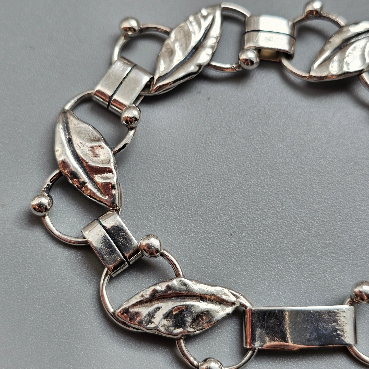Vintage Danish 830 Silver Modernist Leaf Link Bracelet