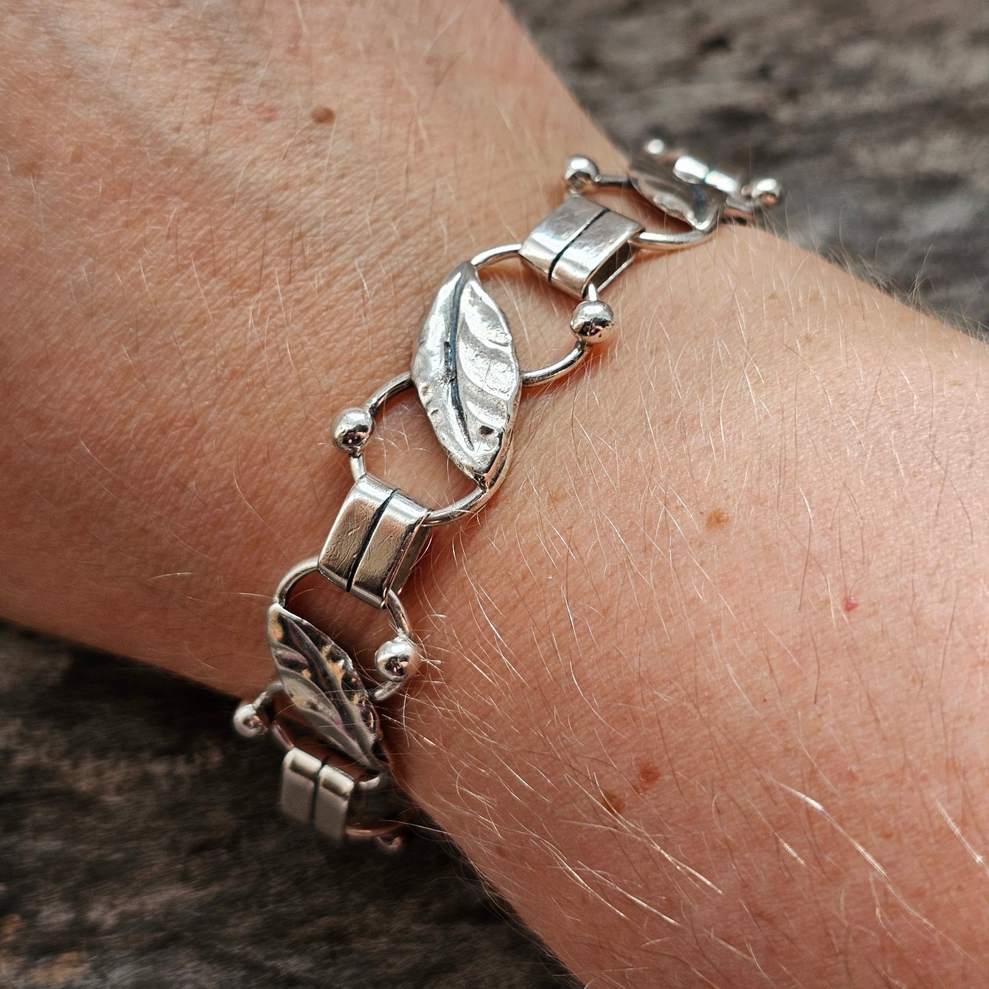 Vintage Danish 830 Silver Modernist Leaf Link Bracelet