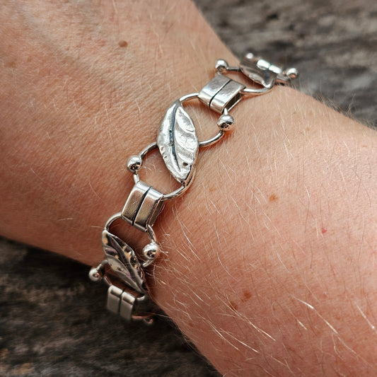 Vintage Danish 830 Silver Modernist Leaf Link Bracelet