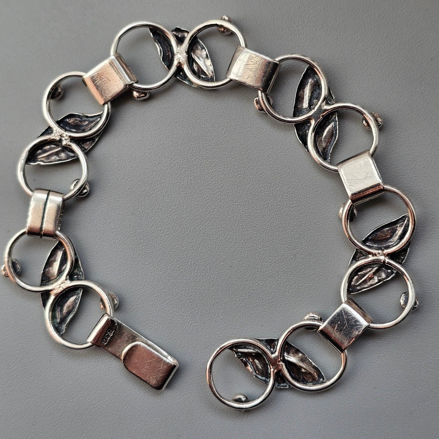 Vintage Danish 830 Silver Modernist Leaf Link Bracelet