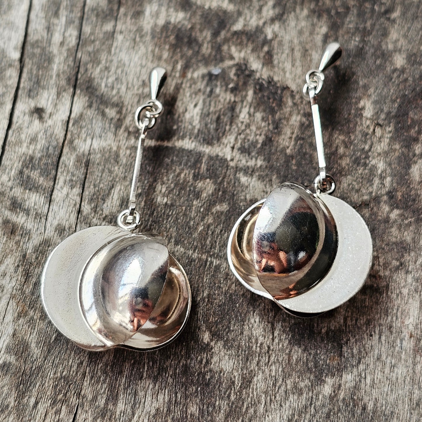 Vintage Finnish Kultaseppä Salovaara Sterling Silver Modernist Drop Earrings