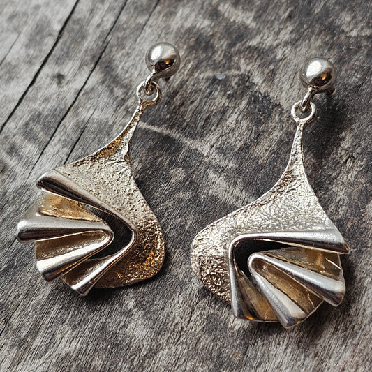 Vintage Finnish Sterling Silver Modernist Brutalist Drop Earrings by Tammen Koru