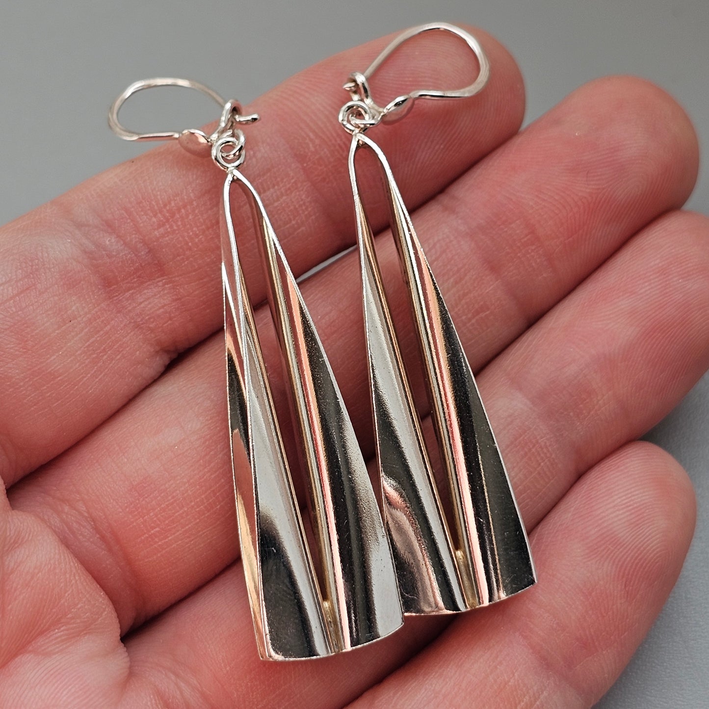 Vintage Finnish Modernist Sterling Silver Long Drop Earrings by Kultaseppä Salovaara