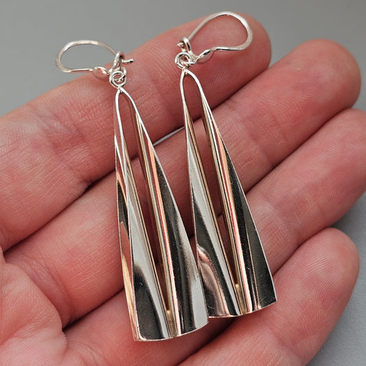 Vintage Finnish Modernist Sterling Silver Long Drop Earrings by Kultaseppä Salovaara