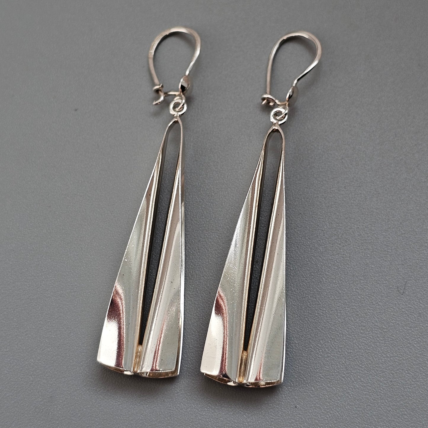Vintage Finnish Modernist Sterling Silver Long Drop Earrings by Kultaseppä Salovaara