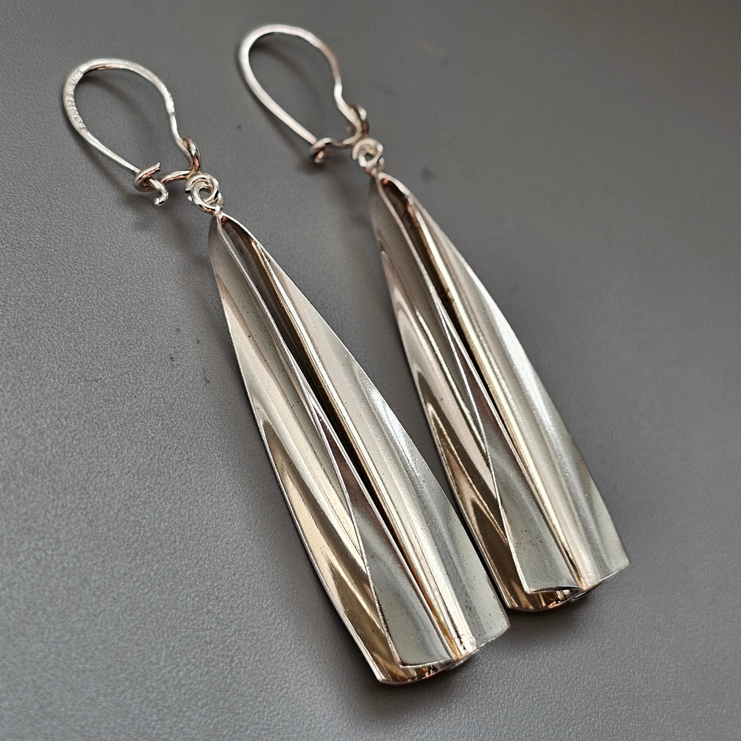 Vintage Finnish Modernist Sterling Silver Long Drop Earrings by Kultaseppä Salovaara