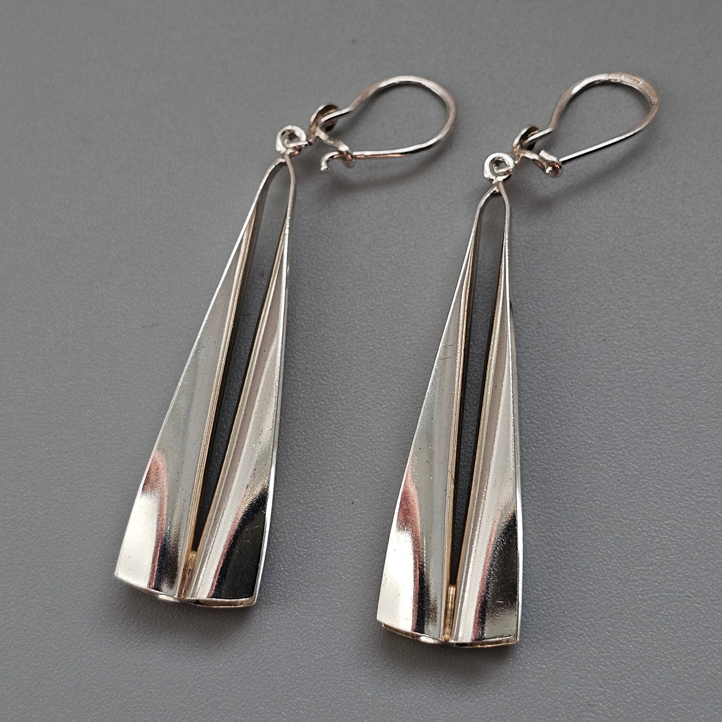 Vintage Finnish Modernist Sterling Silver Long Drop Earrings by Kultaseppä Salovaara