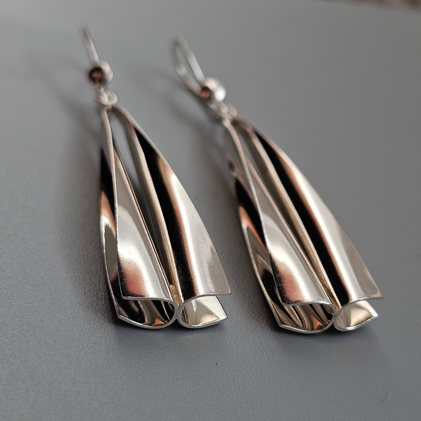 Vintage Finnish Modernist Sterling Silver Long Drop Earrings by Kultaseppä Salovaara