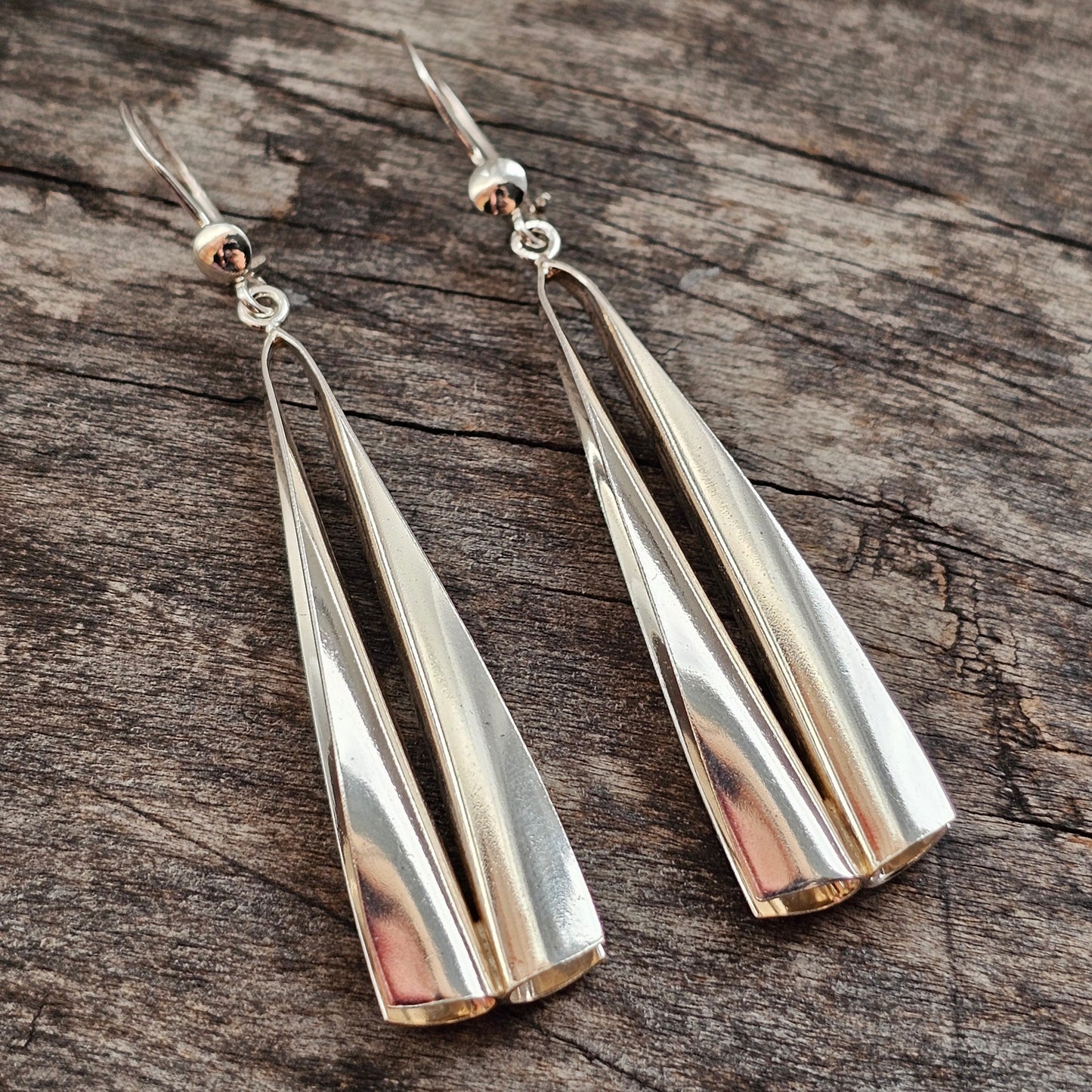 Vintage Finnish Modernist Sterling Silver Long Drop Earrings by Kultaseppä Salovaara