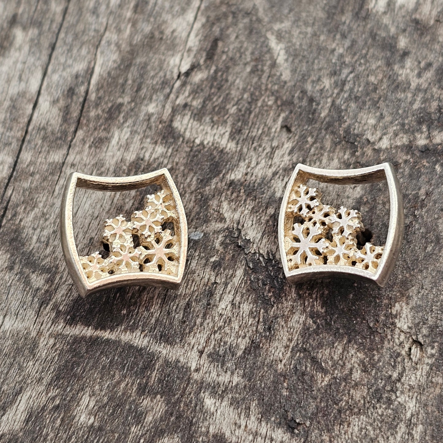 Vintage Sterling Silver Snowflake Stud Earrings