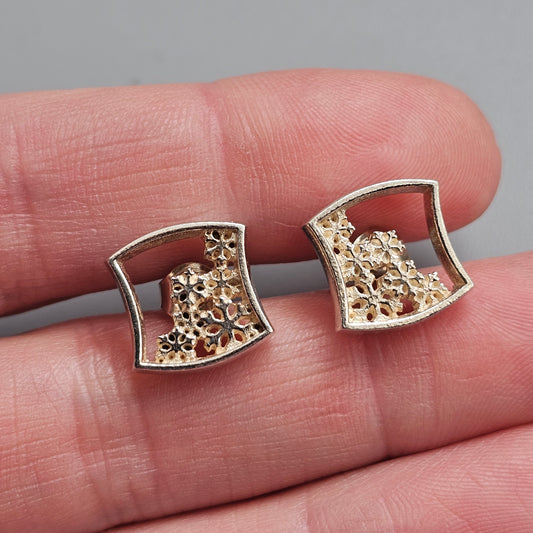Vintage Sterling Silver Snowflake Stud Earrings