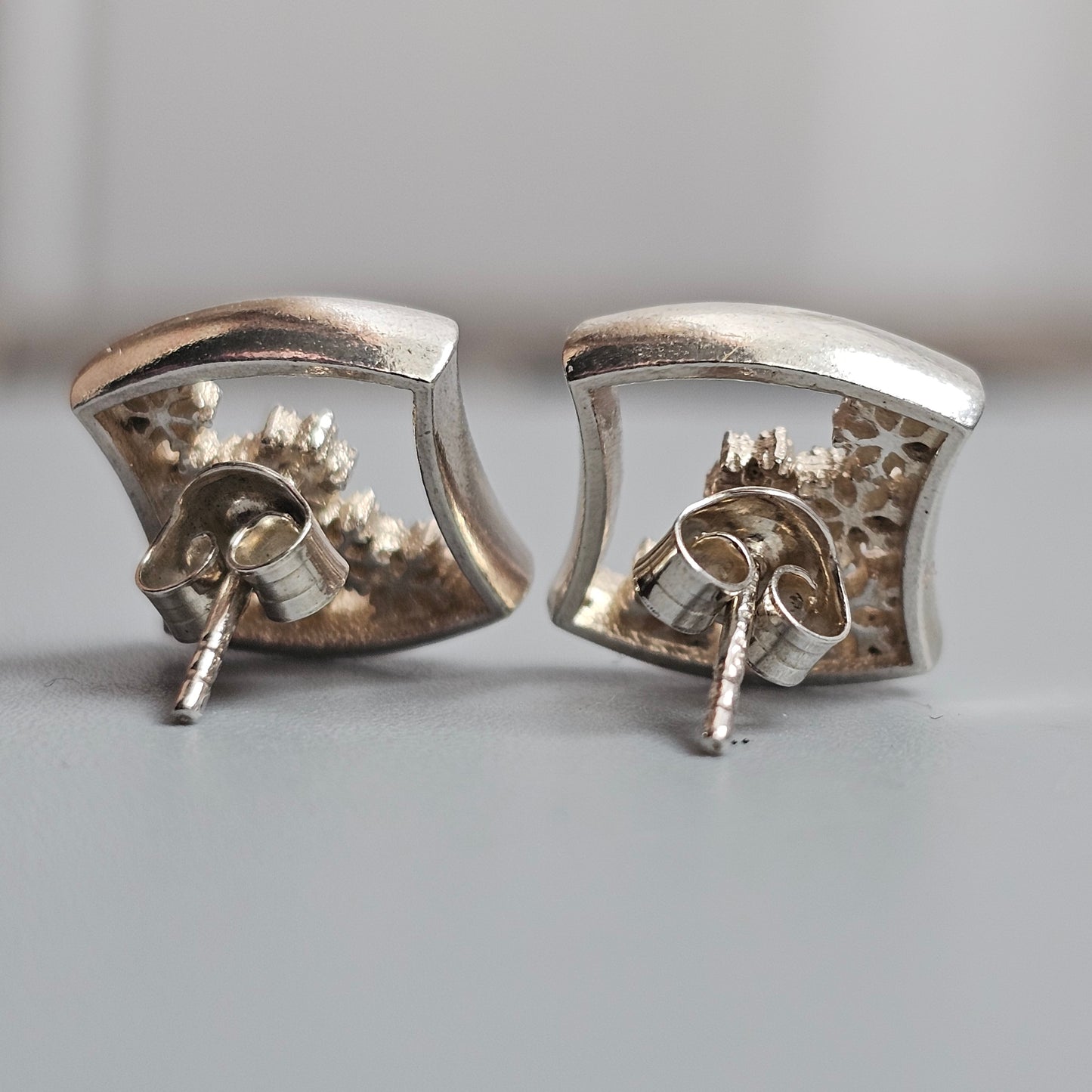 Vintage Sterling Silver Snowflake Stud Earrings