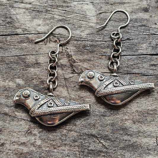 Vintage 1990s Kalevala Koru Bird of Hattula Sterling Silver Earrings Finland 1997