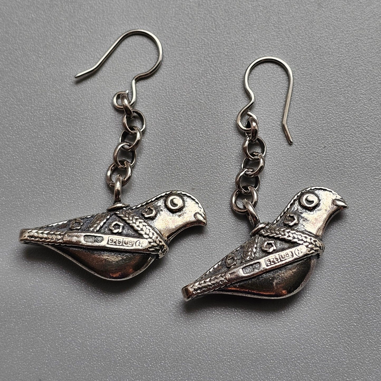 Vintage 1990s Kalevala Koru Bird of Hattula Sterling Silver Earrings Finland 1997