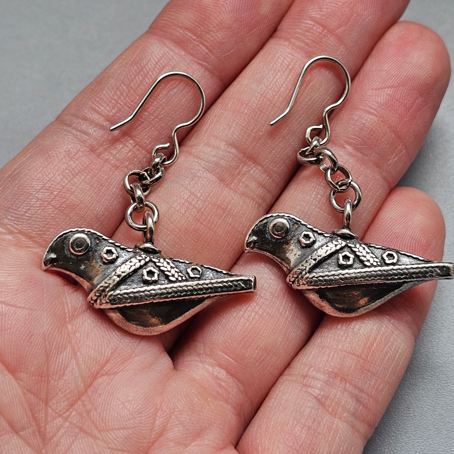 Vintage 1990s Kalevala Koru Bird of Hattula Sterling Silver Earrings Finland 1997
