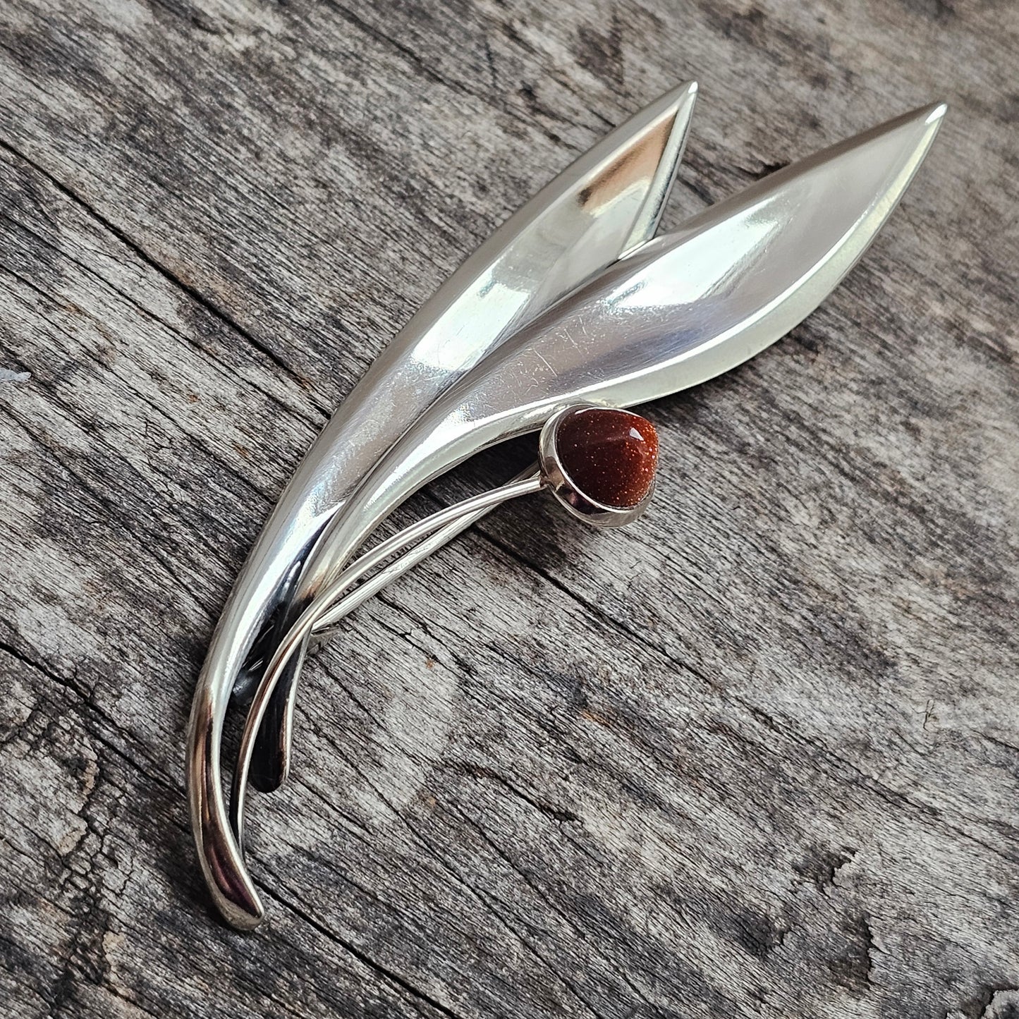 Vintage 60s Modernist Silver Goldstone Flower Brooch Elis Kauppi Kupittaan Kulta 1962