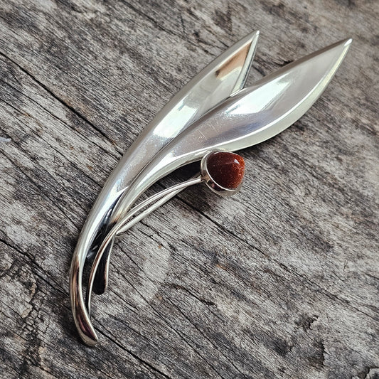 Vintage 60s Modernist Silver Goldstone Flower Brooch Elis Kauppi Kupittaan Kulta 1962