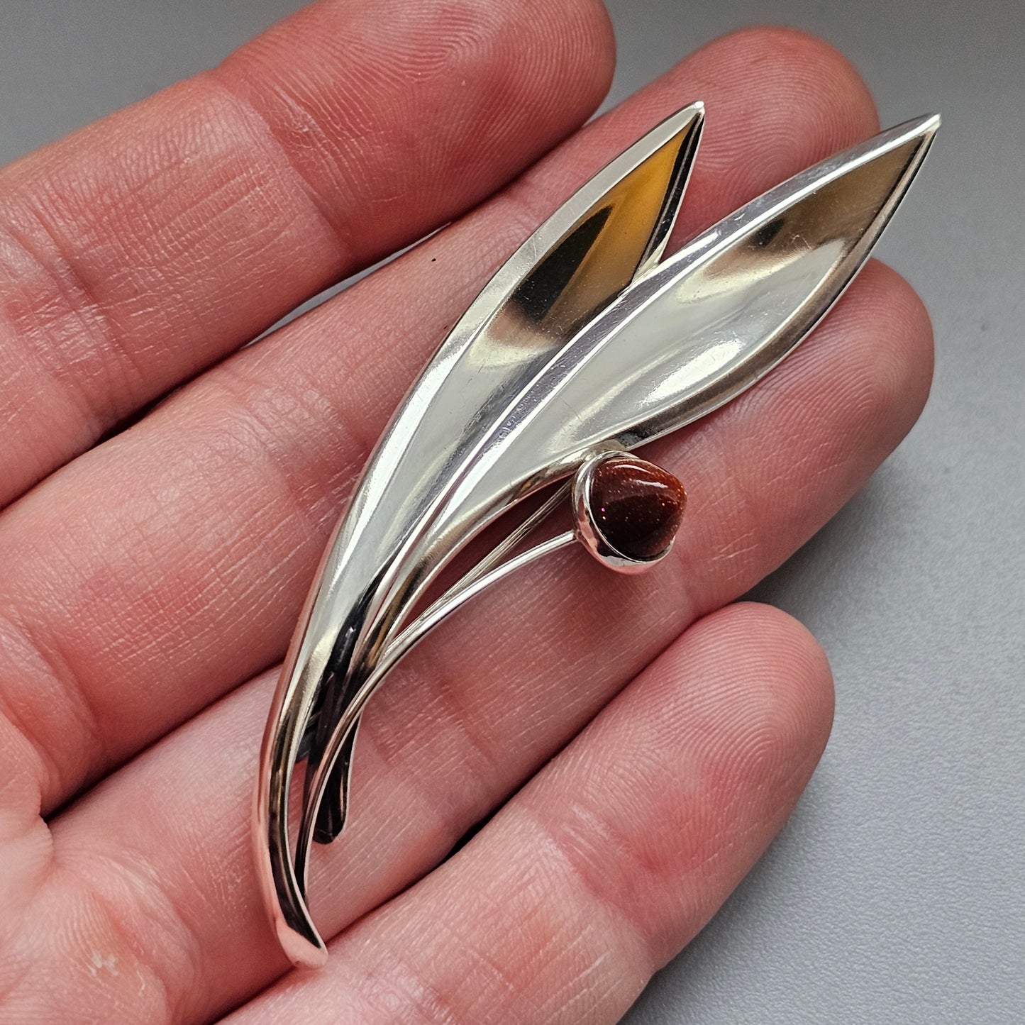 Vintage 60s Modernist Silver Goldstone Flower Brooch Elis Kauppi Kupittaan Kulta 1962