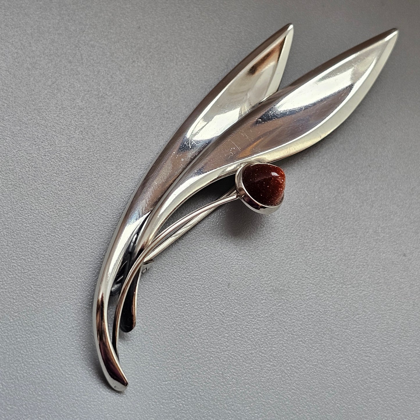 Vintage 60s Modernist Silver Goldstone Flower Brooch Elis Kauppi Kupittaan Kulta 1962