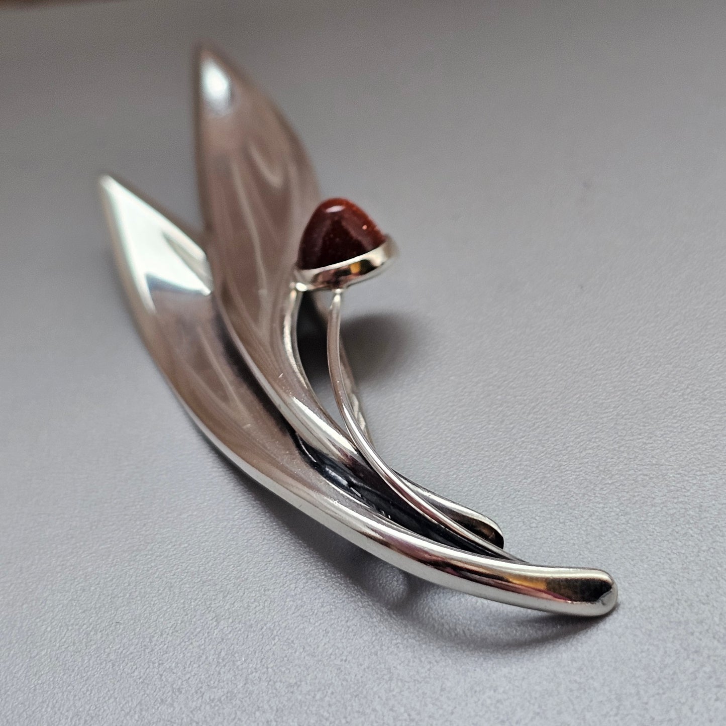 Vintage 60s Modernist Silver Goldstone Flower Brooch Elis Kauppi Kupittaan Kulta 1962