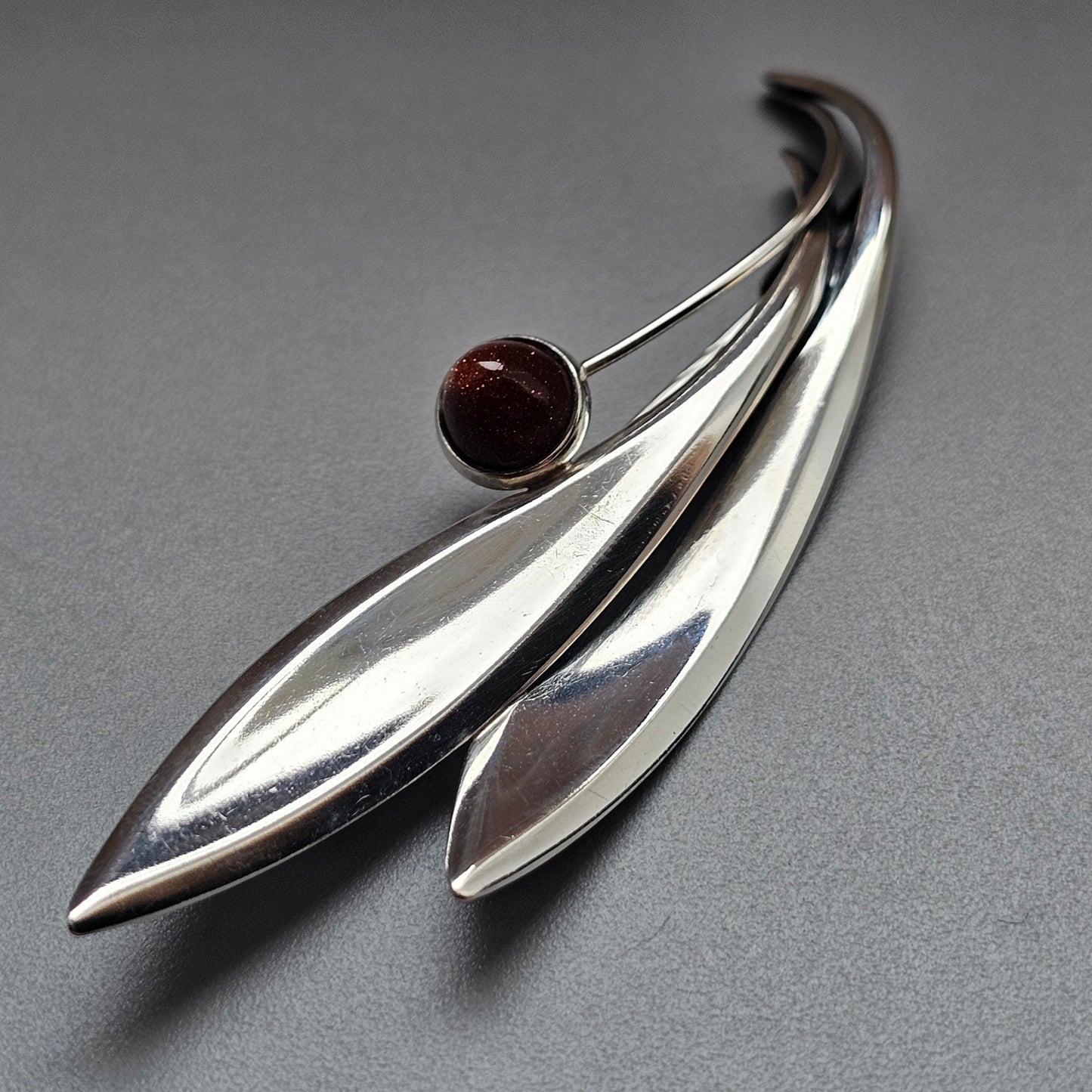 Vintage 60s Modernist Silver Goldstone Flower Brooch Elis Kauppi Kupittaan Kulta 1962