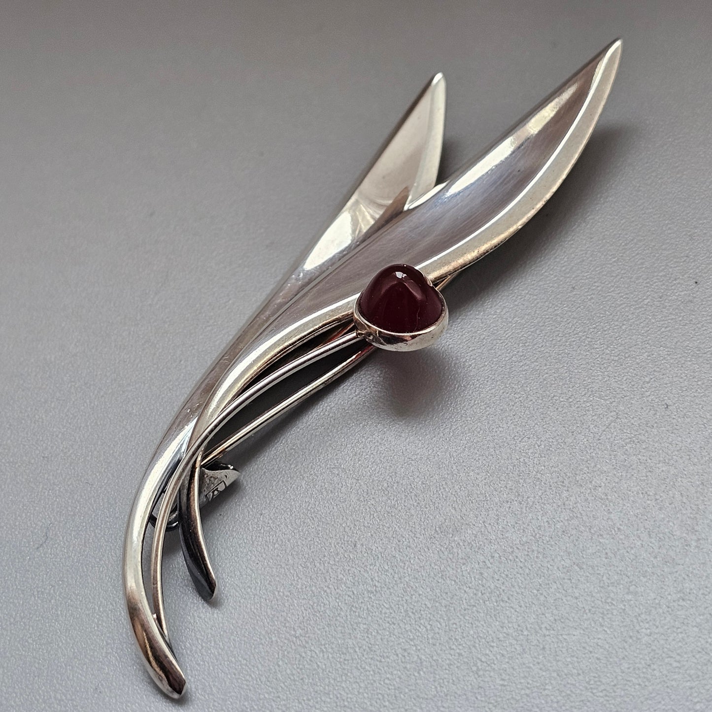 Vintage 60s Modernist Silver Carnelian Agate Flower Brooch Elis Kauppi Kupittaan Kulta 1963