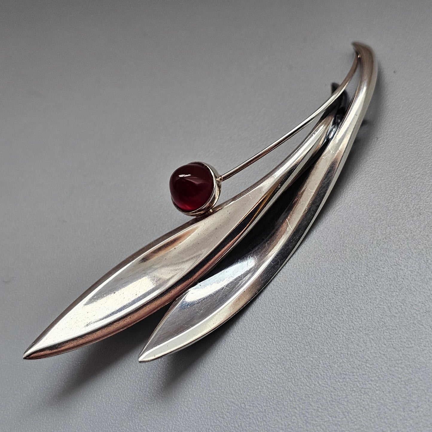 Vintage 60s Modernist Silver Carnelian Agate Flower Brooch Elis Kauppi Kupittaan Kulta 1963
