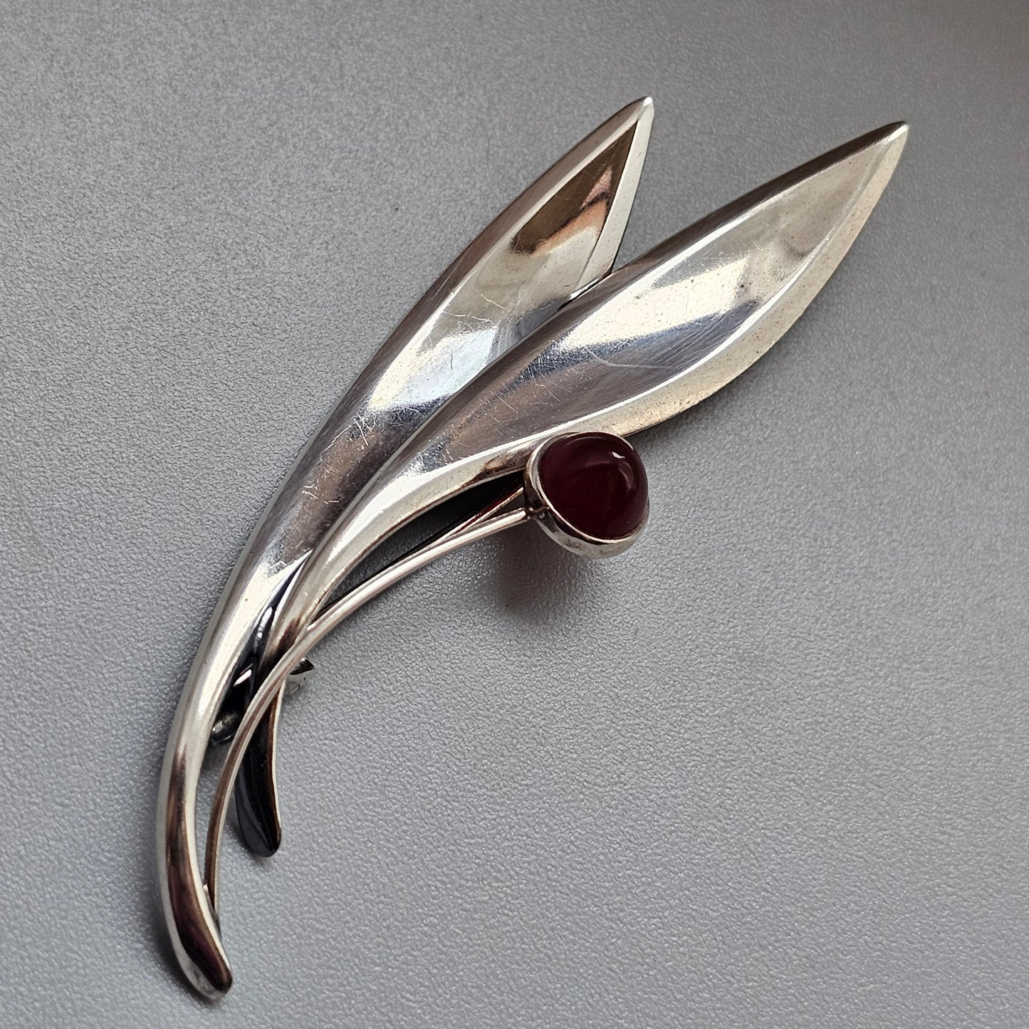 Vintage 60s Modernist Silver Carnelian Agate Flower Brooch Elis Kauppi Kupittaan Kulta 1963