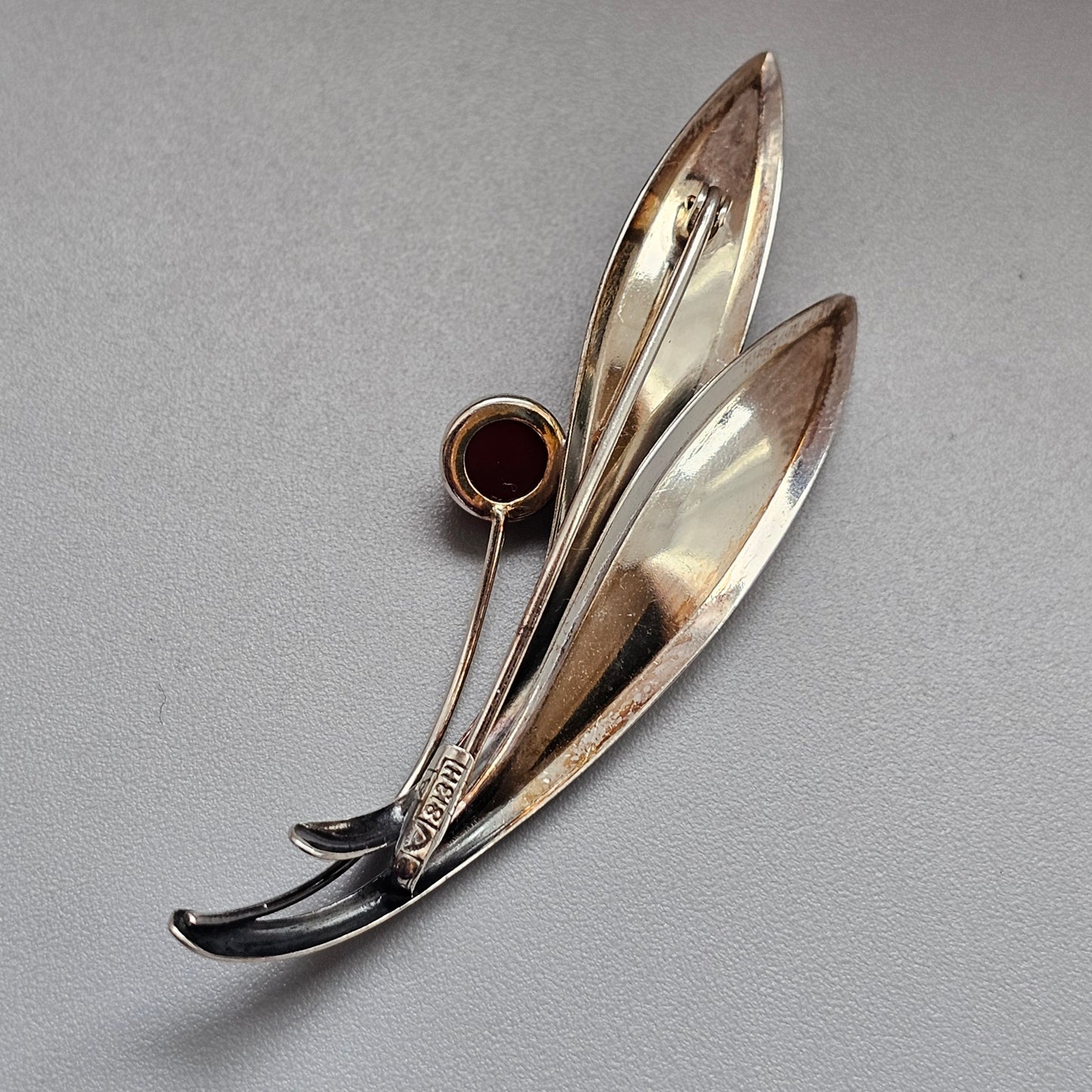 Vintage 60s Modernist Silver Carnelian Agate Flower Brooch Elis Kauppi Kupittaan Kulta 1963