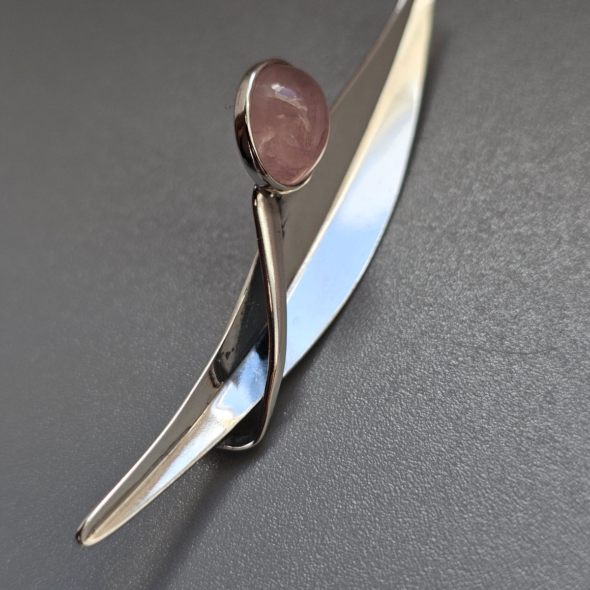Vintage 1960s Elis Kauppi Finnish Silver Rose Quartz Modernist Brooch